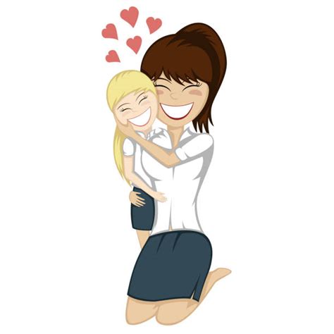 best girls kissing mom cartoon illustrations royalty free vector