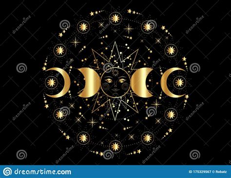 Triple Moon Golden Pagan Wiccan Goddess Symbol Sun