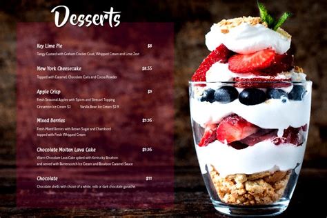 dessert menu with strawberries and blueberries in a glass