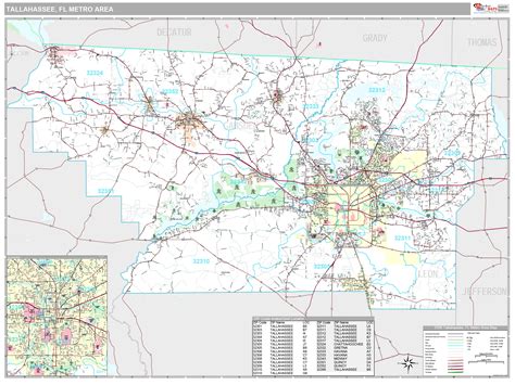 tallahassee fl metro area wall map premium style by marketmaps