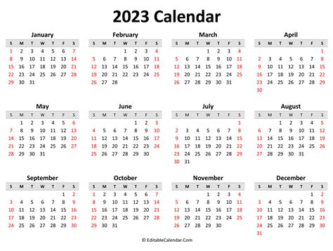 free download printable calendar 2023 in one page clean design 2023