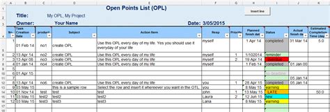 project list template excel