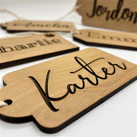 christmas stocking  tag labels personalized wood etsy