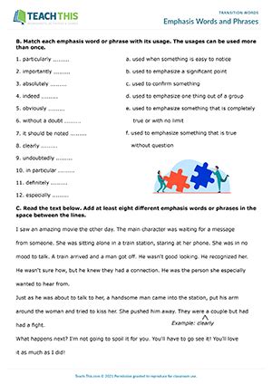 transition words esl worksheets games