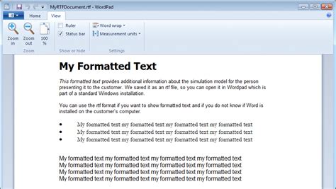 open formatted text    model