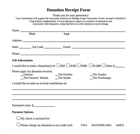 sample donation receipt template   documents   word
