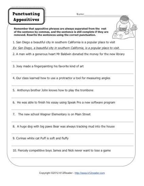 punctuating appositives printable appositive worksheets