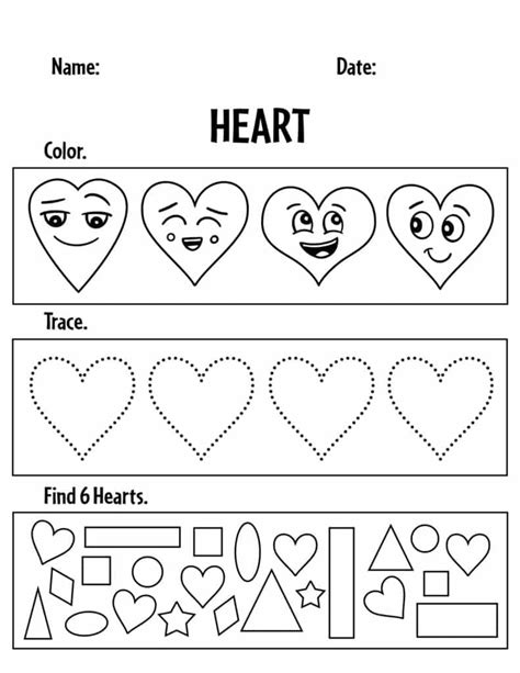 heart worksheets  preschool  hollydog blog