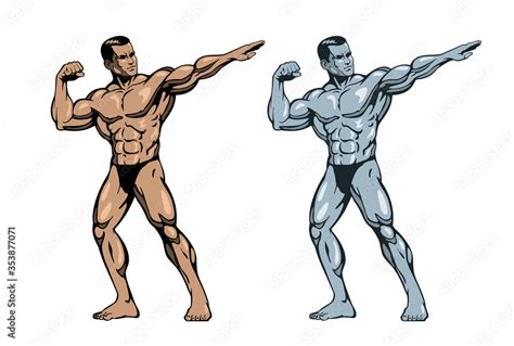 musclar bodybuilder man posing  flexing  muscles vector