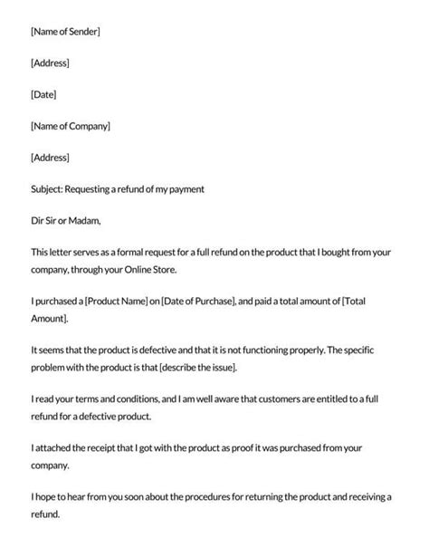 formal refund request letter