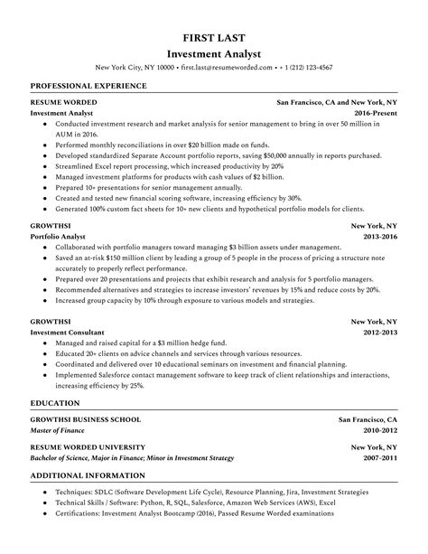 investment banking cv examples   resume worded