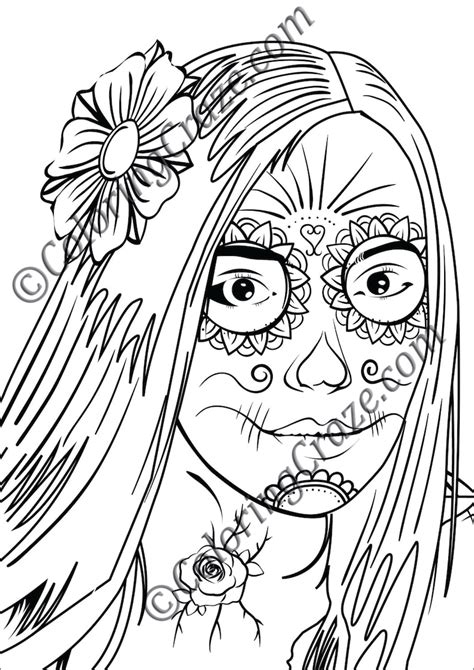 day   dead coloring page  digital printable  etsy