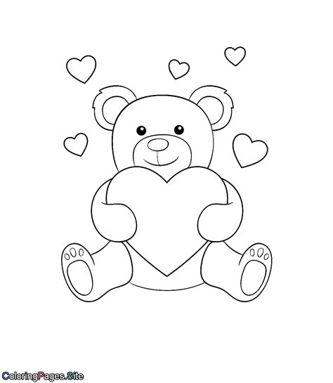 printable teddy bear  heart coloring pages