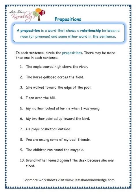 preposition worksheets  grade   answers worksheets master