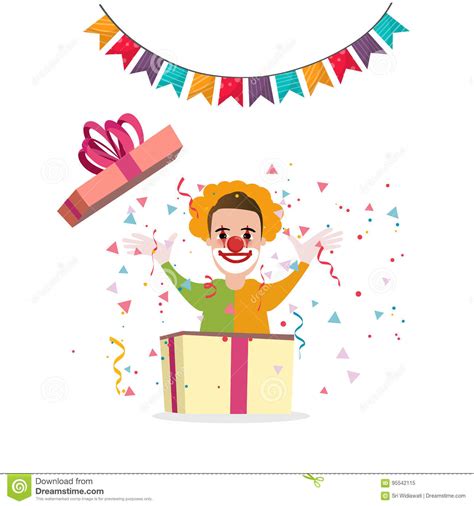 Clown Surprise From Box Present Party Cartoon Happy