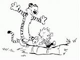 Calvin Hobbes Coloring Tiger Pages Printable Stencils Comics Wallpaper Sheet Sketch Clipart Sheets Desktop Colouring Cute Color Line Background Characters sketch template