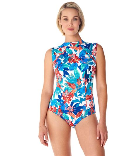 penbrooke floral concept high neck cap sleeve one piece swimsuit at