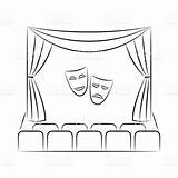 Theater Stage Drawing Sketch Curtains Curtain Line Masks Icon Illustration Logo Template Theatre Seats Vector Paintingvalley Drawings Comedy Tragedy Style sketch template