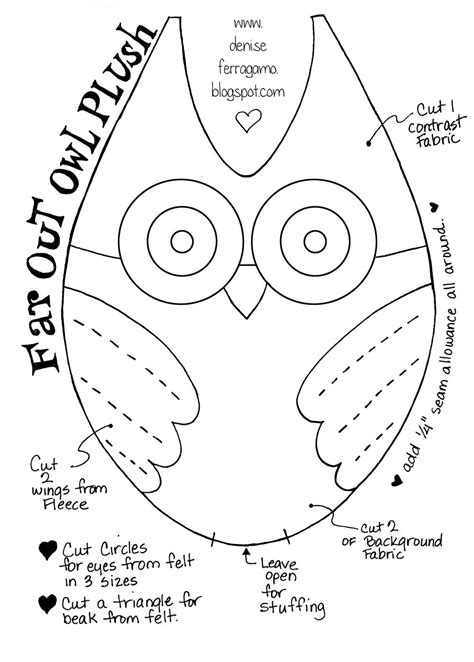 denise loves art diy   cute owl plushie    template