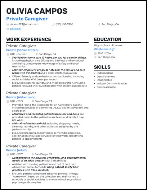 real private caregiver resume examples  worked