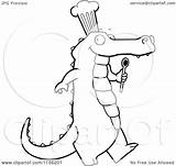 Alligator Cartoon Chef Walking Happy Coloring Clipart Outlined Vector Cory Thoman Royalty sketch template