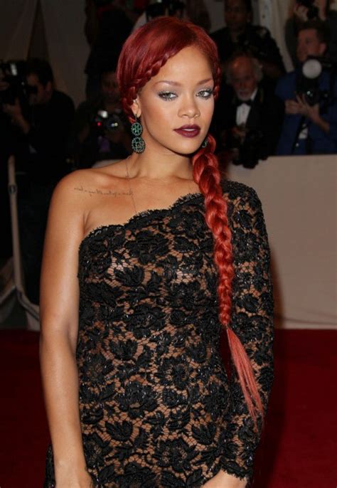 rihanna long braided red hairstyle hairstyles weekly