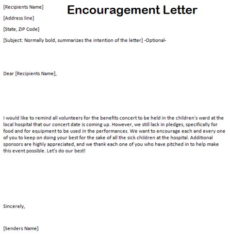 sample encouragement letters sample letters word