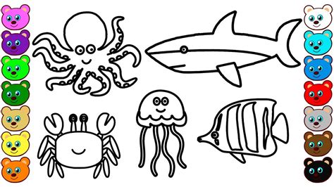 sea animals colouring book digital drawing illustration art