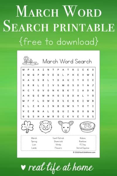 printable march word search printable puzzle  kids