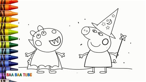 draw halloween peppa pig coloring pages video  kids youtube