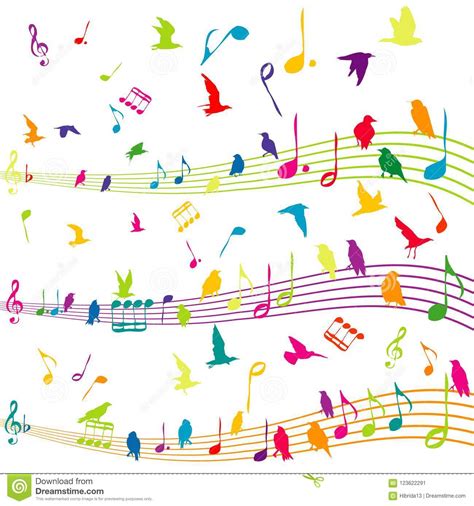 Abstract Music Note With Silhouettes Of Birds Flying Stock