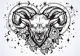 Aries Signs Zodiac Vector Tattoo Ram Stock Astrology Trendy Peony Drawn Artwork Flowers Around Sign Hand Beautiful sketch template