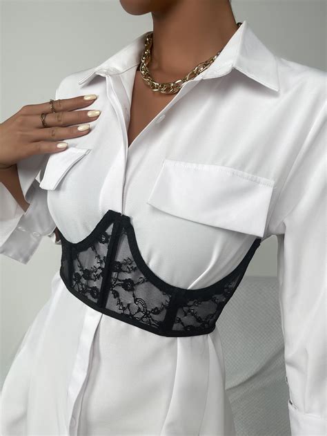sheer lace crop corset  blouse shein usa