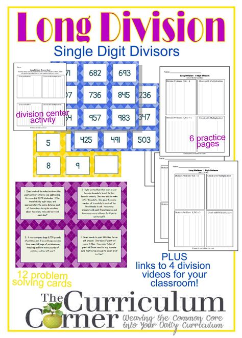 long division resources  digit divisor  curriculum corner