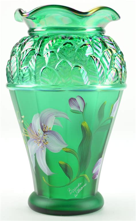Fenton Art Glass Collectible Green Carnival Vase Designer