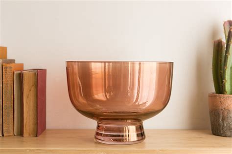 Large Glass Bowl Decorative Handblown Bronze Colored Salad Bowl