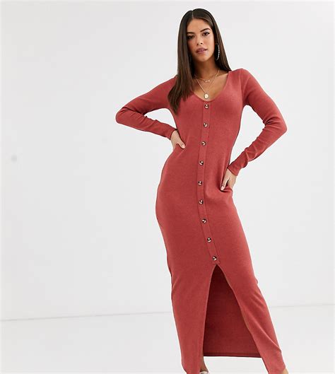 asos design tall lange jurk met knoopsluiting en wafeltextuur rood tall fashion
