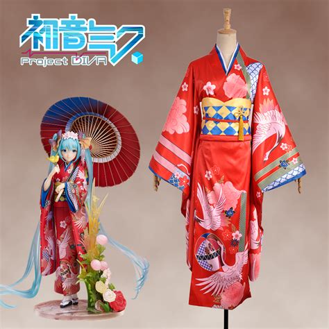 zaku39 vocaloid project diva crane pattern kimono hatsune miku style