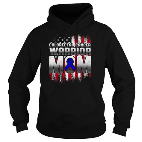 Colorectal Cancer Survivor Warrior Mom Blue Ribbon American Flag Shirt