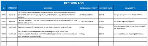 decision log excel template  project management templates riset
