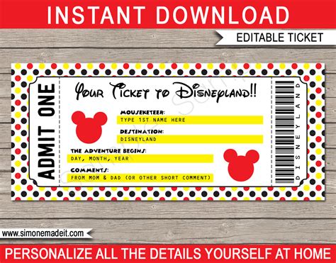 disneyland ticket printable  printable templates
