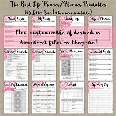 customizable home management binder printables collection etsy