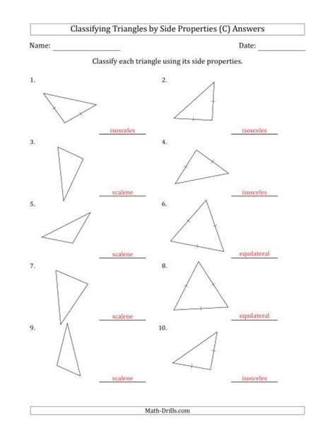 Classifying Triangles By Side Properties No Marks On