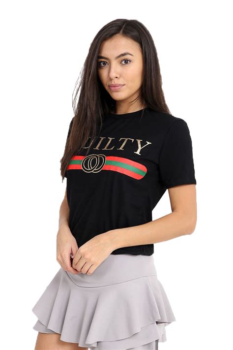 ladies short sleeve designer inspired guilty slogan graphic print  shirt top ebay