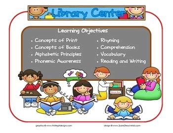 library learning center sign  objectives  careteachkids