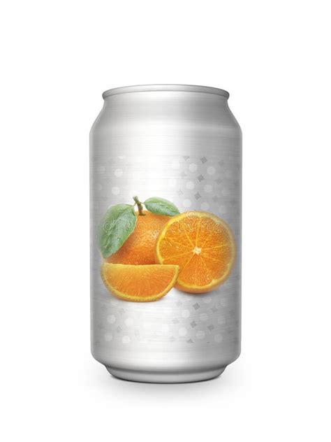 Orange Juice Soft Drink In Aluminum Can On White Background For Design