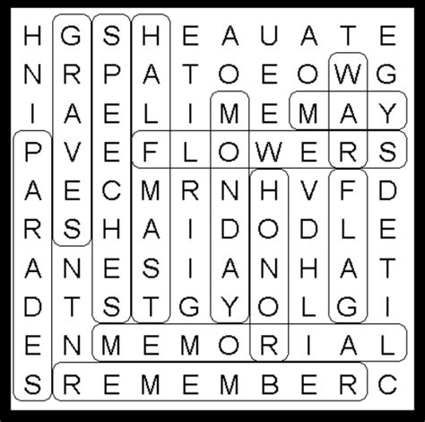 memorial day word search puzzle kids activity solution