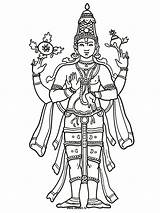 Vishnu Coloring Inde Designlooter Dieux Hindouisme sketch template