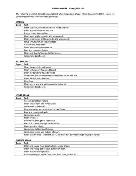 move  house cleaning checklist  word   formats