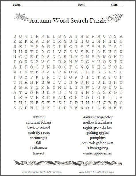 autumnfall word search puzzle printable holidays pinterest